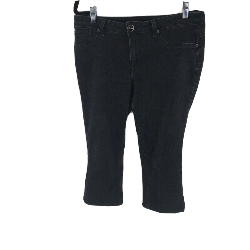 A3 Denim Womans Black Capris Flat Front Mid Rise Size 10 Cotton Blend